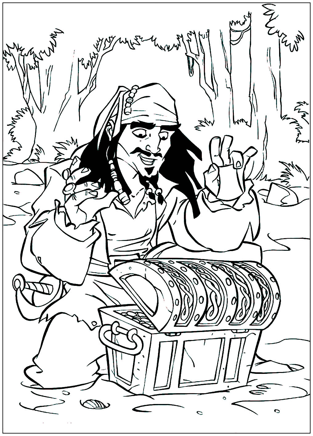 Colora este desenho a tempo de recuperar o tesouro antes do Jack Sparrow!