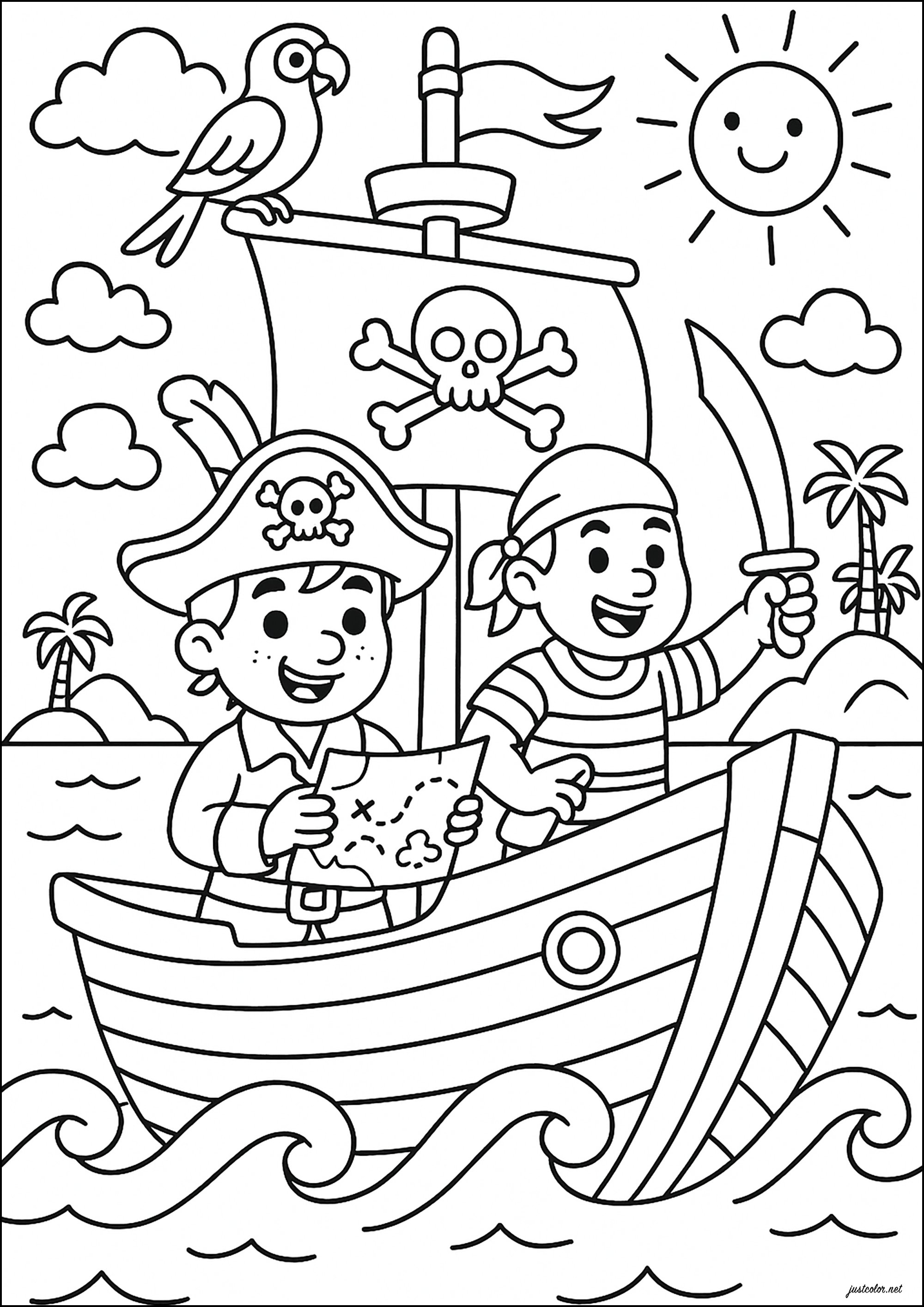 Dois jovens Piratas em busca de um tesouro - Páginas de Piratas para ...