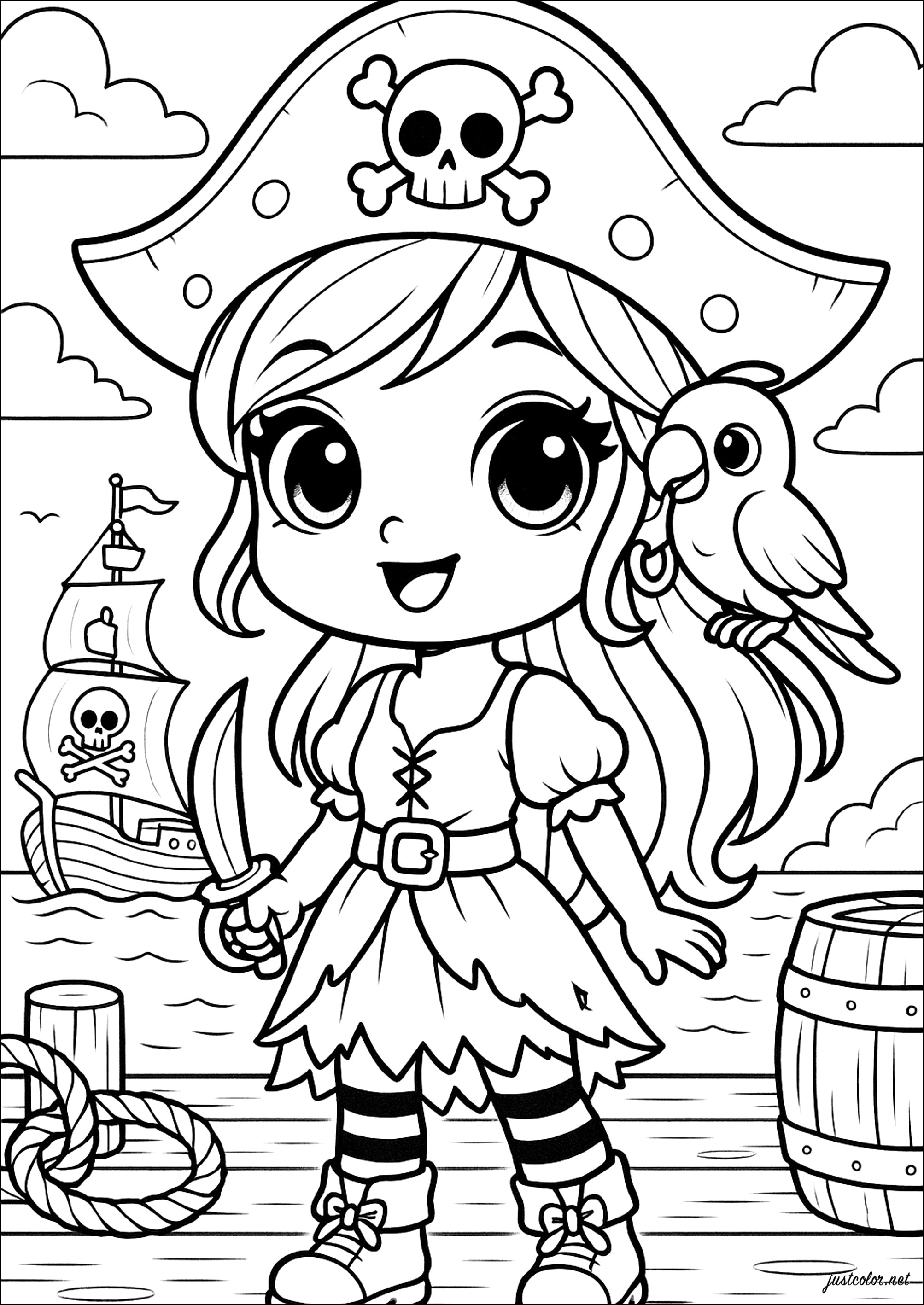 Fantasia de Pirata de Carnaval para colorir, image size:2006x2834