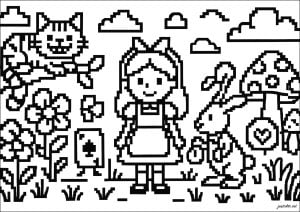 Aventura Fantasiosa Orlada de Mistérios (Página de Pixel Art para colorir para crianças)