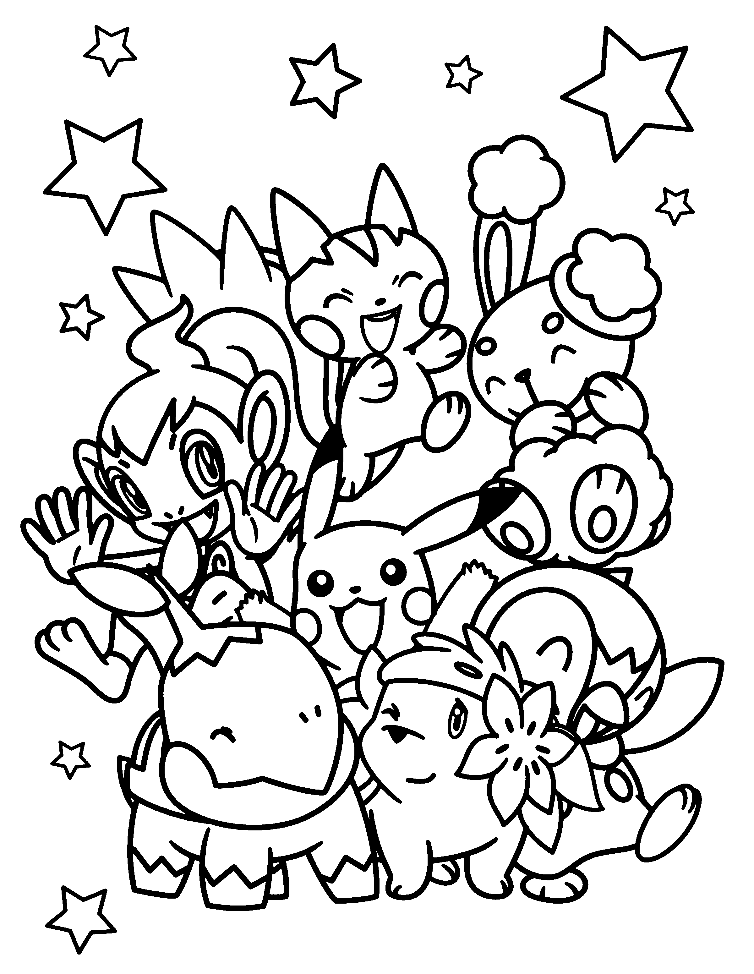 Desenho de Time de Pokemons para colorir