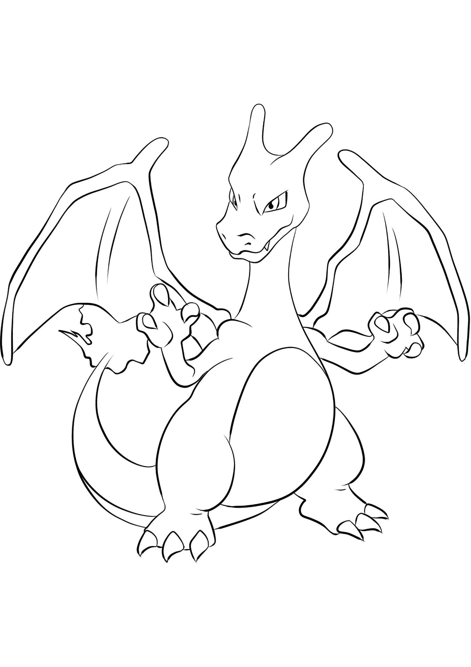 Dracaufeu (Nº.06). Coloriage de Dracaufeu (Charizard), Pokémon de Génération I, de type : Feu et VolPermission: Todos os direitos reservados © Pokémon company e Ken Sugimori.