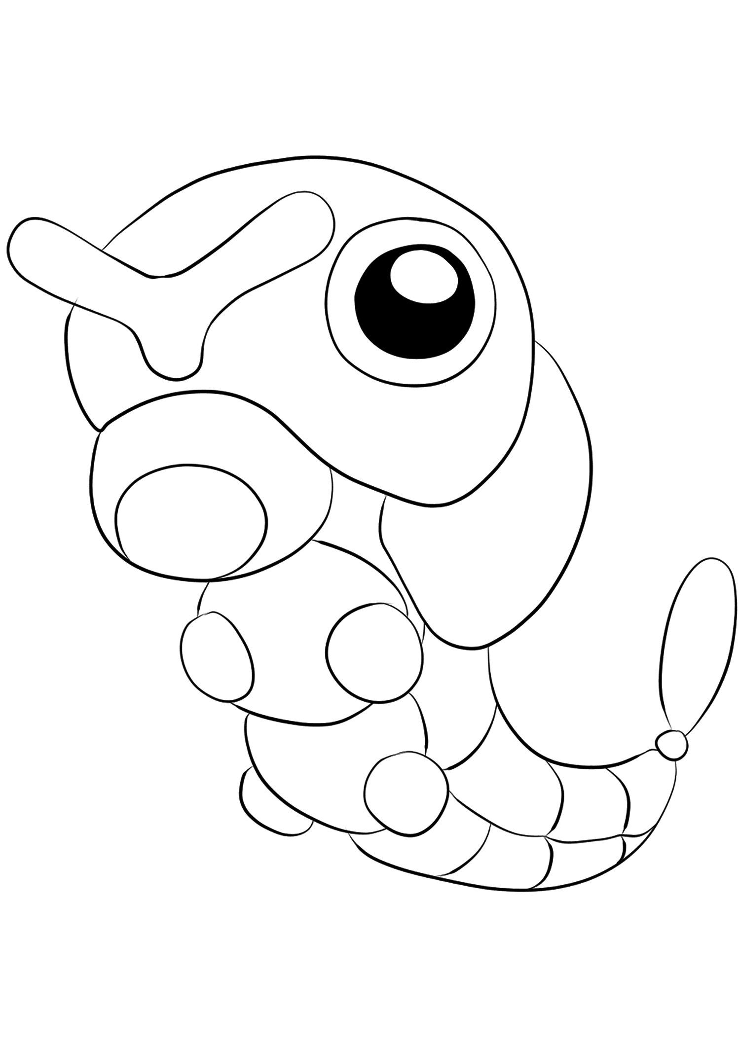 Chenipan (No.10). Coloriage de Chenipan (Caterpie), Pokémon de Génération I, de type : InsectePermission: Todos os direitos reservados © Pokémon company e Ken Sugimori.