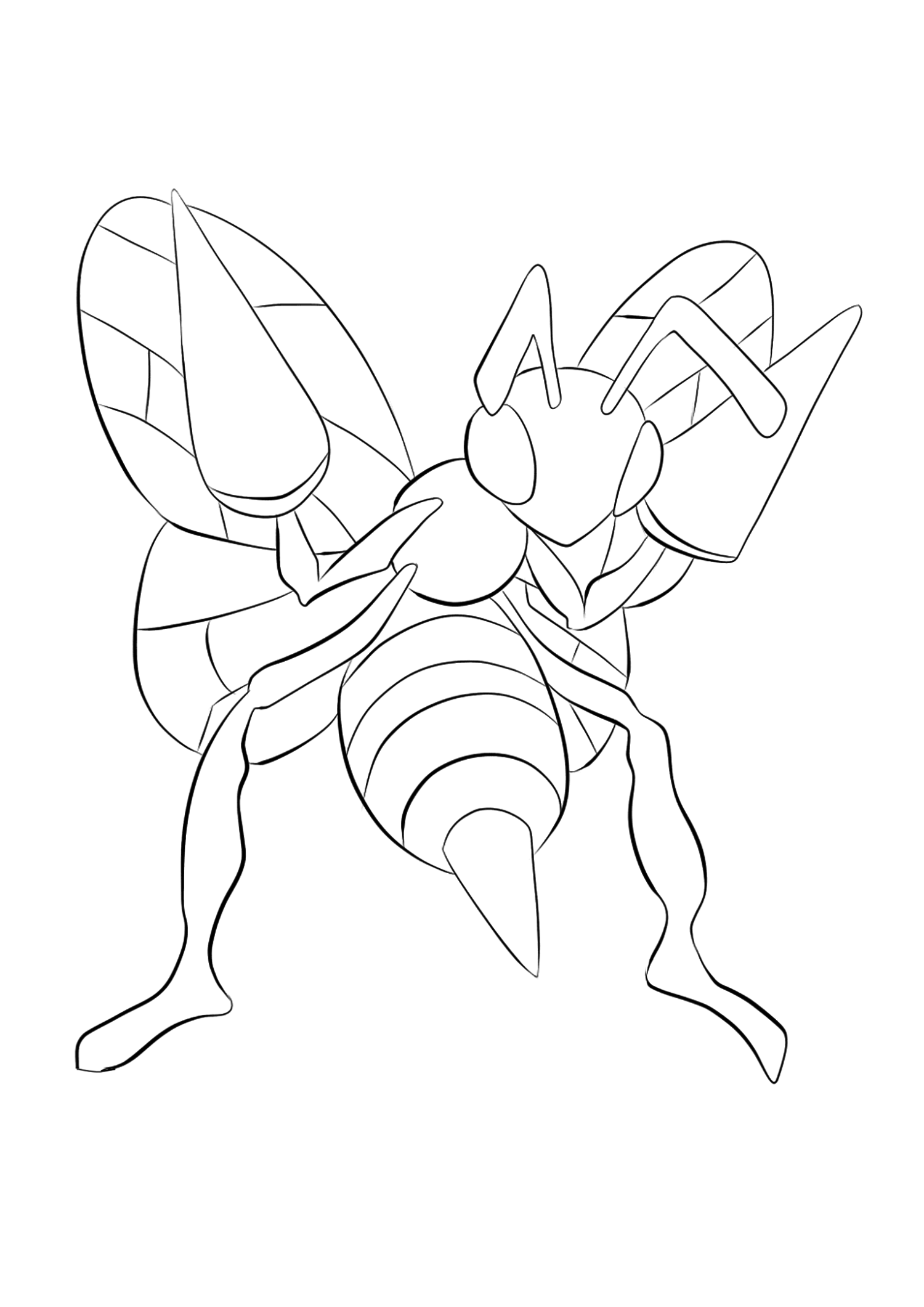 Dardargnan (No.15). Coloriage de Dardargnan (Beedrill), Pokémon de Génération I, de type : Insecte et PoisonPermission: Todos os direitos reservados © Pokémon company e Ken Sugimori.