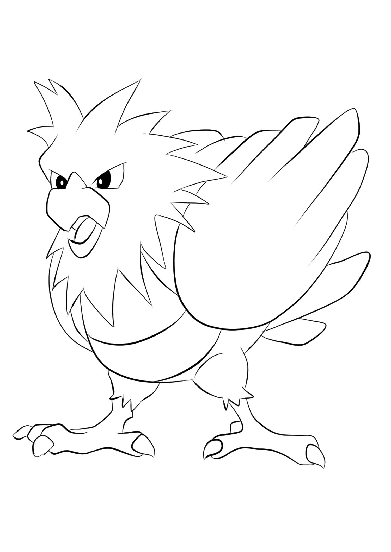 Piafabec (No.21). Coloriage de Piafabec (Spearow), Pokémon de Génération I, de type : Normal et VolPermission: Todos os direitos reservados © Pokémon company e Ken Sugimori.