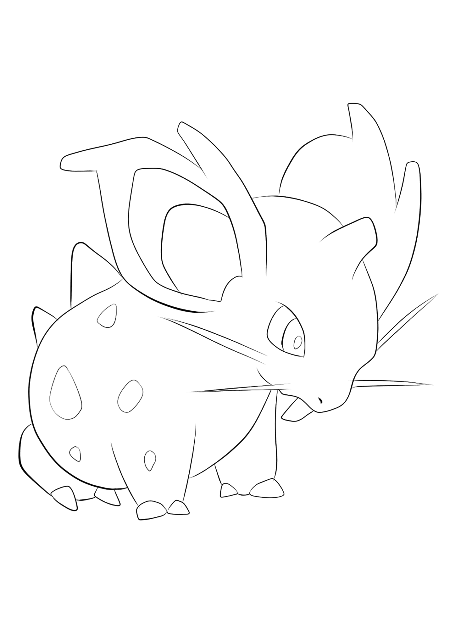 Nidoran? (Nº.29). Coloriage de Nidoran? (Nidoran?), Pokémon de Génération I, de type : PoisonPermission: Todos os direitos reservados © Pokémon company e Ken Sugimori.