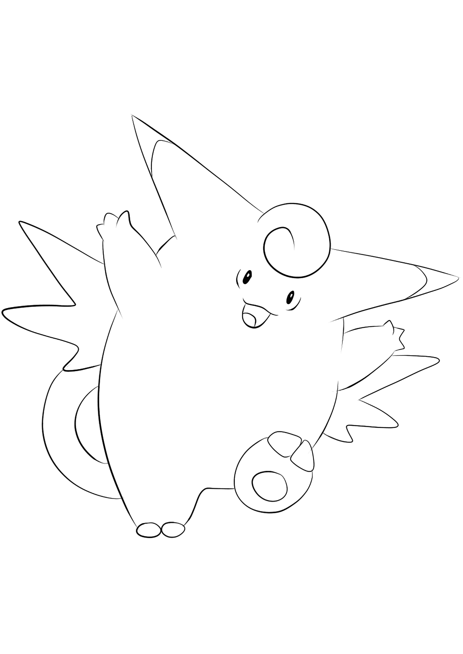 Melodelfe (No.36). Coloriage de Mélodelfe (Clefable), Pokémon de Génération I, de type : FéePermission: Todos os direitos reservados © Pokémon company e Ken Sugimori.