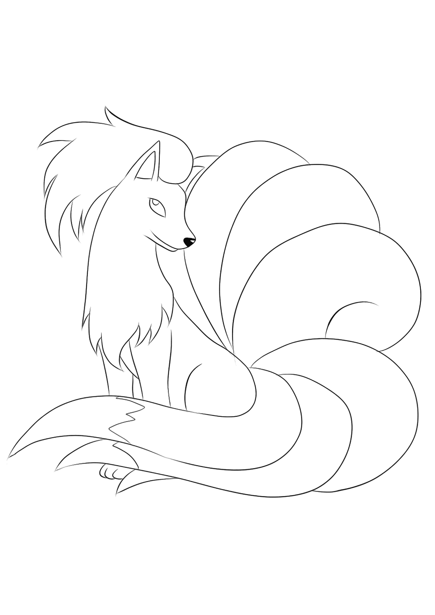 Feunard (No.38). Coloriage de Feunard (Ninetales), Pokémon de Génération I, de type : Glace et FéePermission: Todos os direitos reservados © Pokémon company e Ken Sugimori.