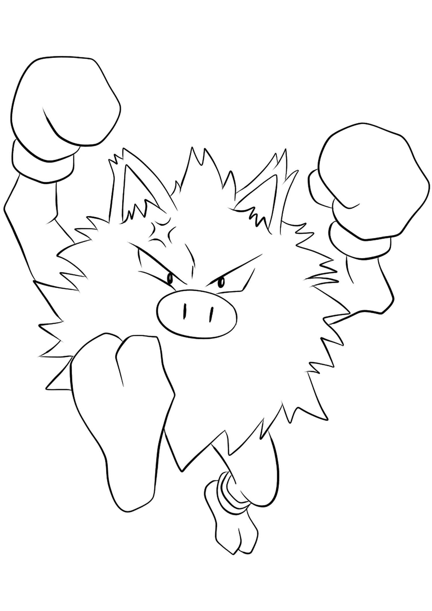 Colossinge (Nº.57). Coloriage de Colossinge (Primeape), Pokémon de Génération I, de type : Combat