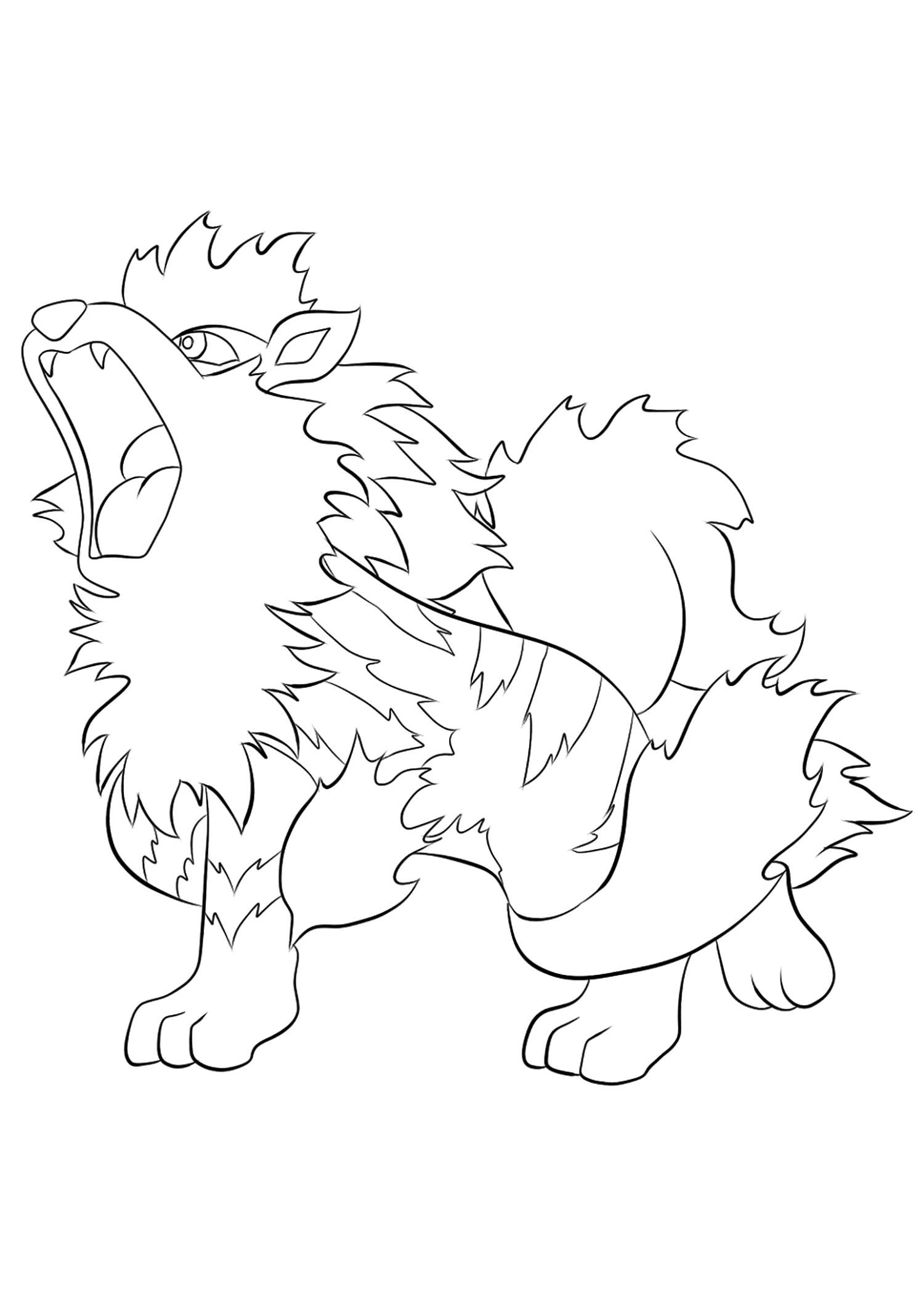 Arcanin (No.59). Coloriage de Arcanin (Arcanine), Pokémon de Génération I, de type : Feu