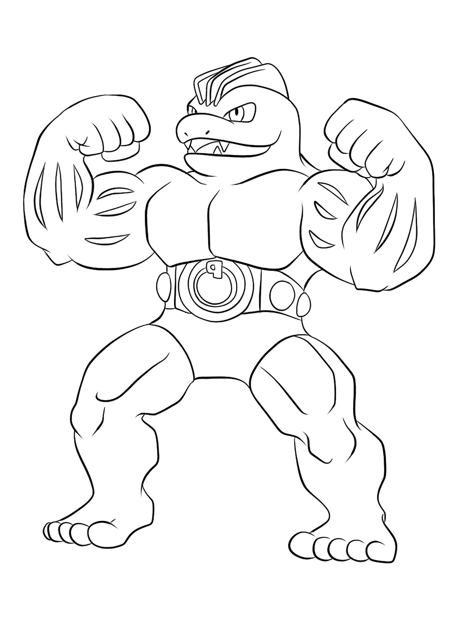 Machopeur (Nº.67). Coloriage de Machopeur (Machoke), Pokémon de Génération I, de type : Combat