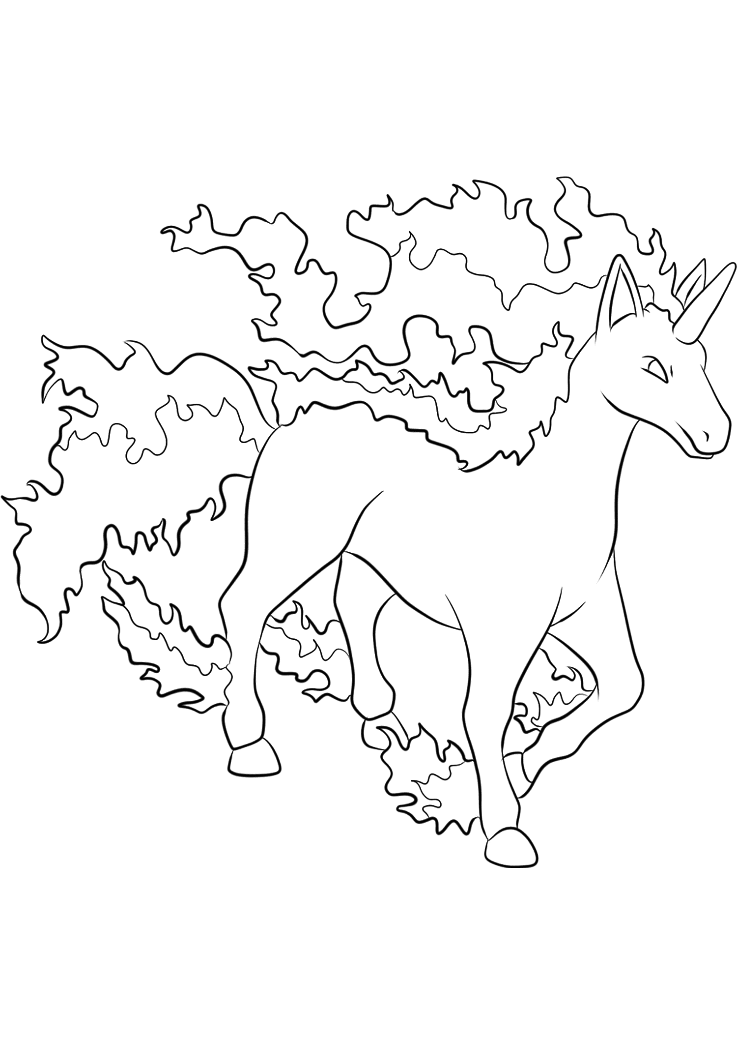 Galopa (Nº.78). Coloriage de Galopa (Rapidash), Pokémon de Génération I, de type : Feu