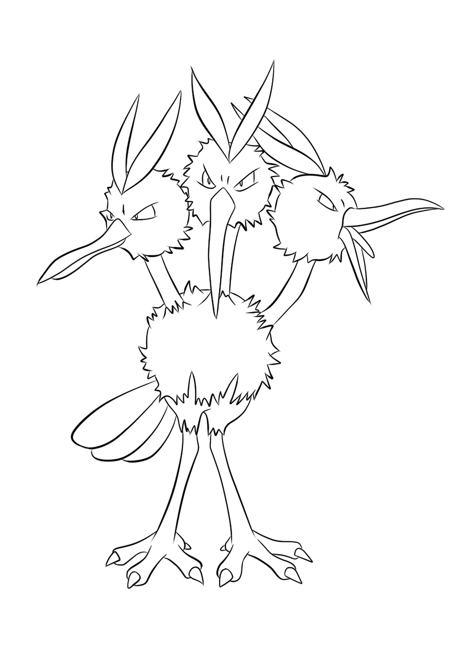 Dodrio (Nº.85). Coloriage de Dodrio (Dodrio), Pokémon de Génération I, de type : Normal et VolOriginal image credit: Pokémon linearts by Lilly Gerbil em Deviantart.Permission:  Todos os direitos reservados © Pokémon company e Ken Sugimori.