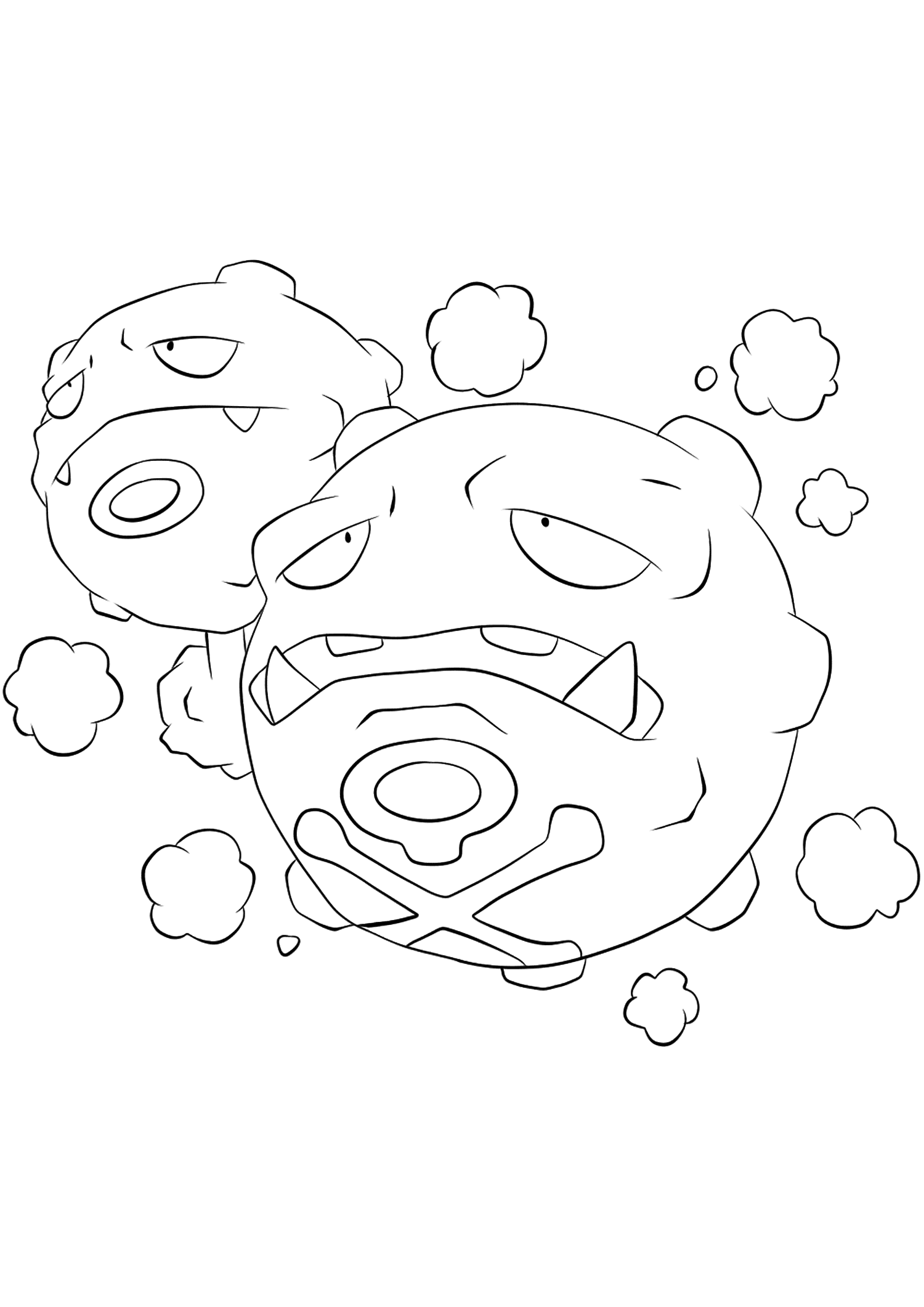 Smogogo (No.110). Coloriage de Smogogo (Weezing), Pokémon de Génération I, de type : Poison