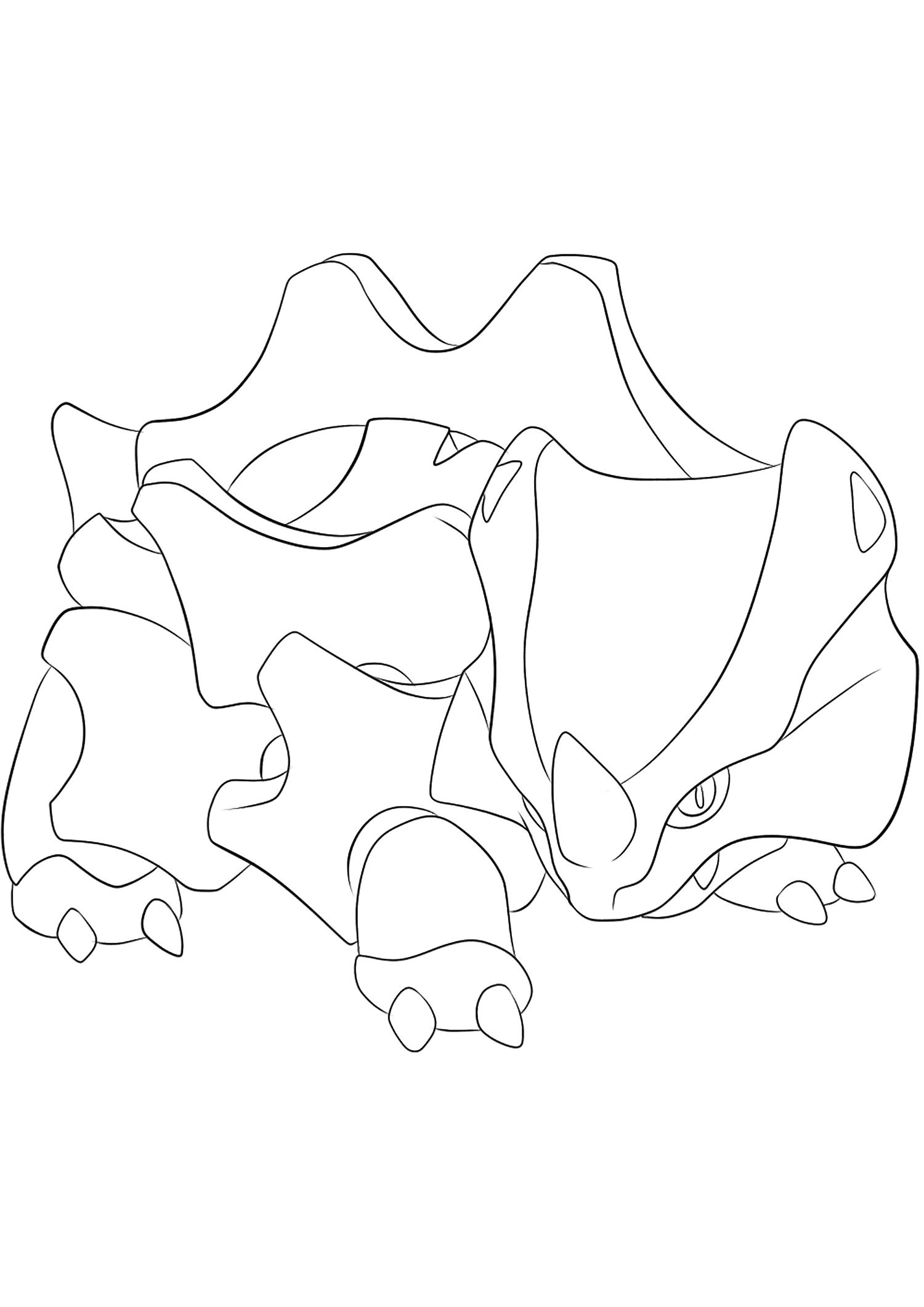 Rinocorne (Nº.111). Coloriage de Rhinocorne (Rhyhorn), Pokémon de Génération I, de type : Sol et RocheOriginal image credit: Pokémon linearts by Lilly Gerbil em Deviantart.Permission:  Todos os direitos reservados © Pokémon company e Ken Sugimori.