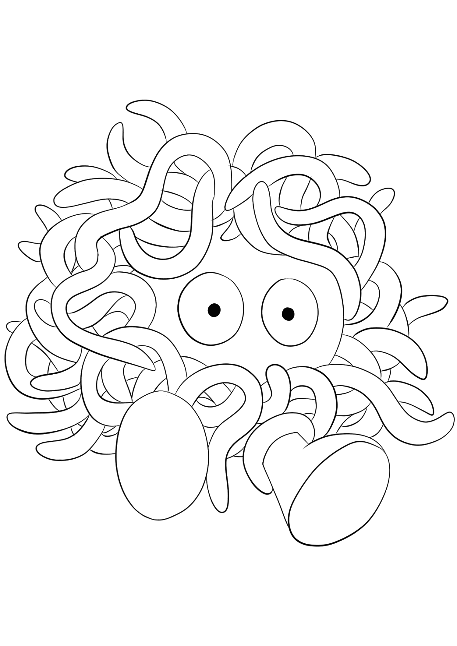 Saquedeneu (No.114). Coloriage de Saquedeneu (Tangela), Pokémon de Génération I, de type : Plante