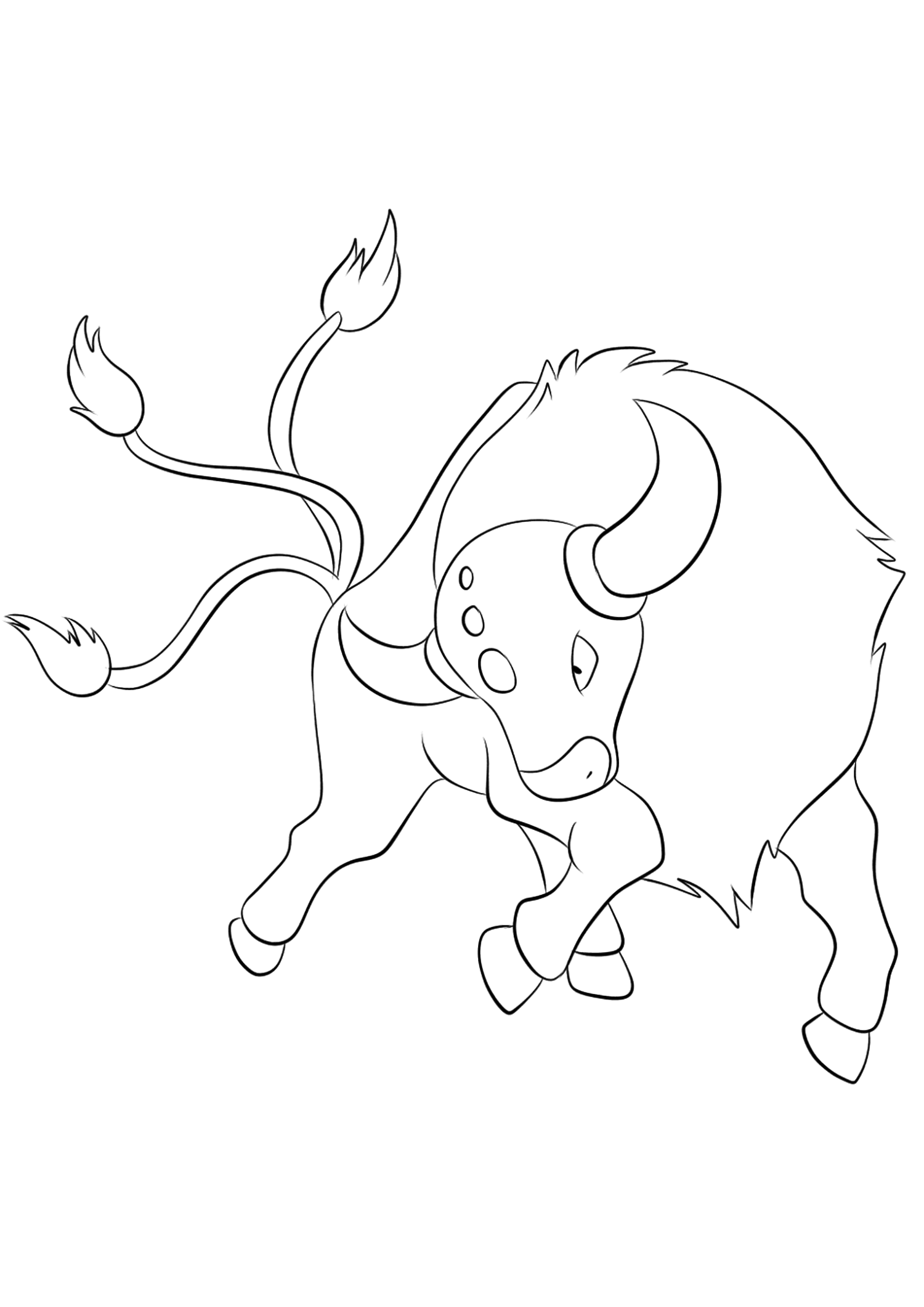 Tauros (Nº.128). Coloriage de Tauros (Tauros), Pokémon de Génération I, de type : Normal