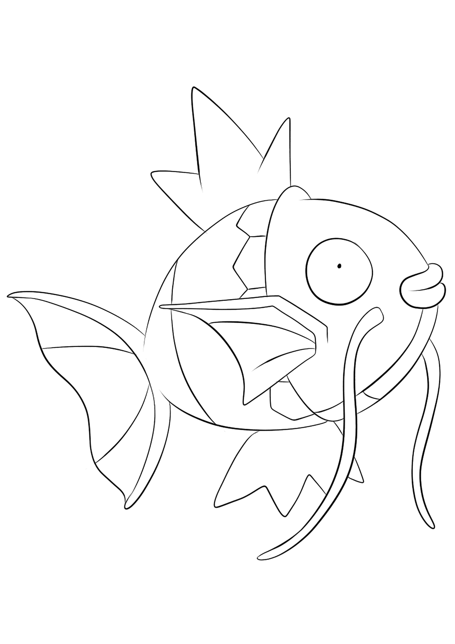 Magicarpe (Nº.129). Coloriage de Magicarpe (Magikarp), Pokémon de Génération I, de type : Eau