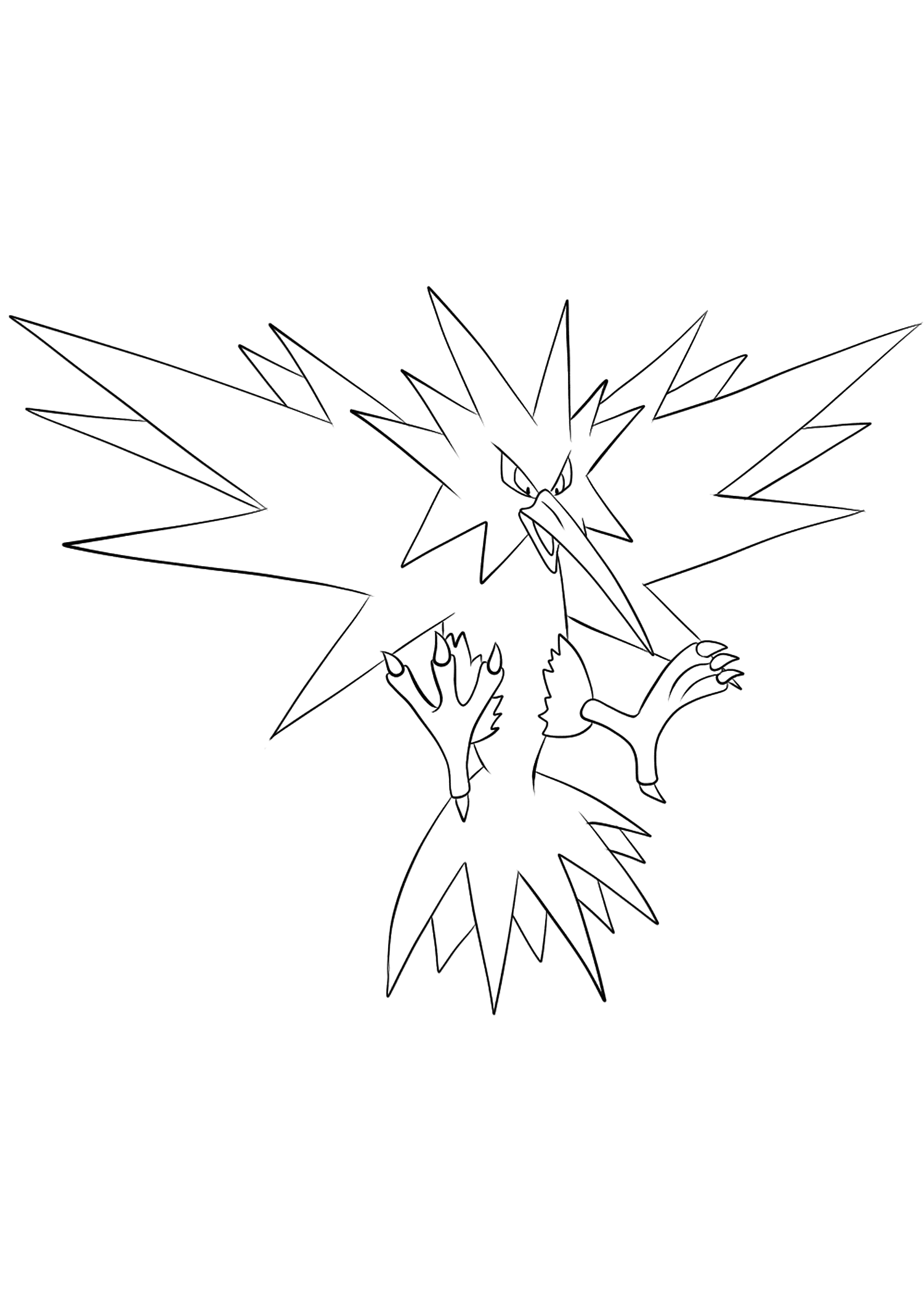 Électhor (Nº.145). Coloriage de Électhor (Zapdos), Pokémon de Génération I, de type : Electrik et VolOriginal image credit: Pokémon linearts by Lilly Gerbil em Deviantart.Permission:  Todos os direitos reservados © Pokémon company e Ken Sugimori.