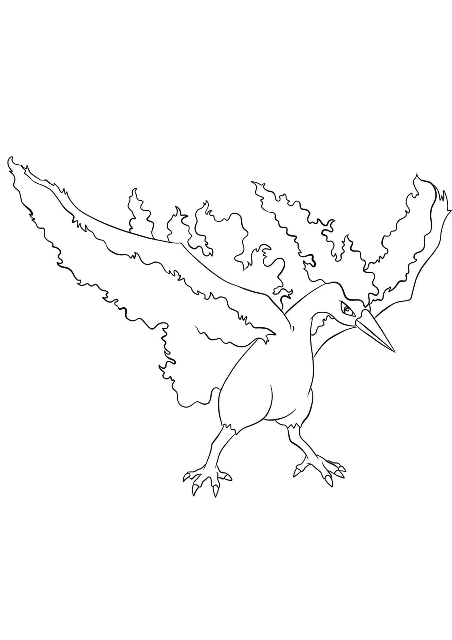 Sulfura (Nº.146). Coloriage de Sulfura (Moltres), Pokémon de Génération I, de type : Feu et VolOriginal image credit: Pokémon linearts by Lilly Gerbil em Deviantart.Permission:  Todos os direitos reservados © Pokémon company e Ken Sugimori.