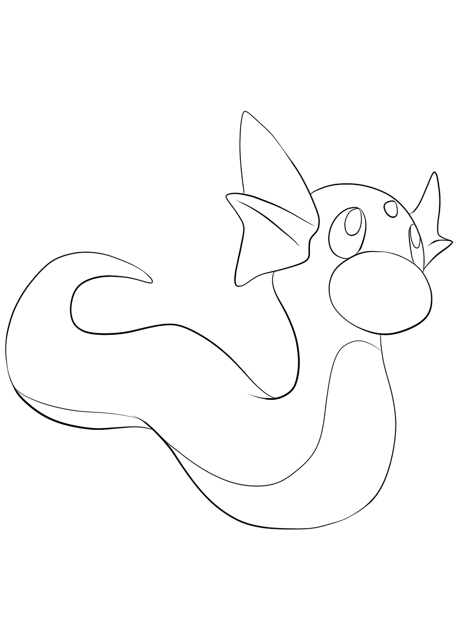 Minidraco (No.147). Coloriage de Minidraco (Dratini), Pokémon de Génération I, de type : DragonCrédito da imagem original: Pokémon linearts by Lilly Gerbil on Deviantart.Permission:  Todos os direitos reservados © Pokémon company e Ken Sugimori.