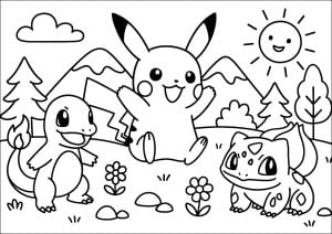 Pikachu e seus amigos (Página de Todas as páginas para colorir com Pokémon para colorir para crianças)
