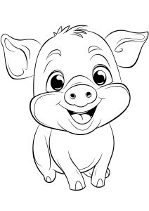 Página de Porcos para colorir e imprimir para crianças : Porquinho giro