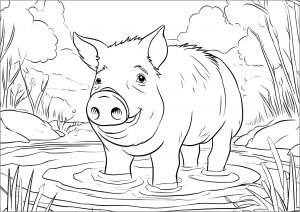 Porco numa piscina de lama