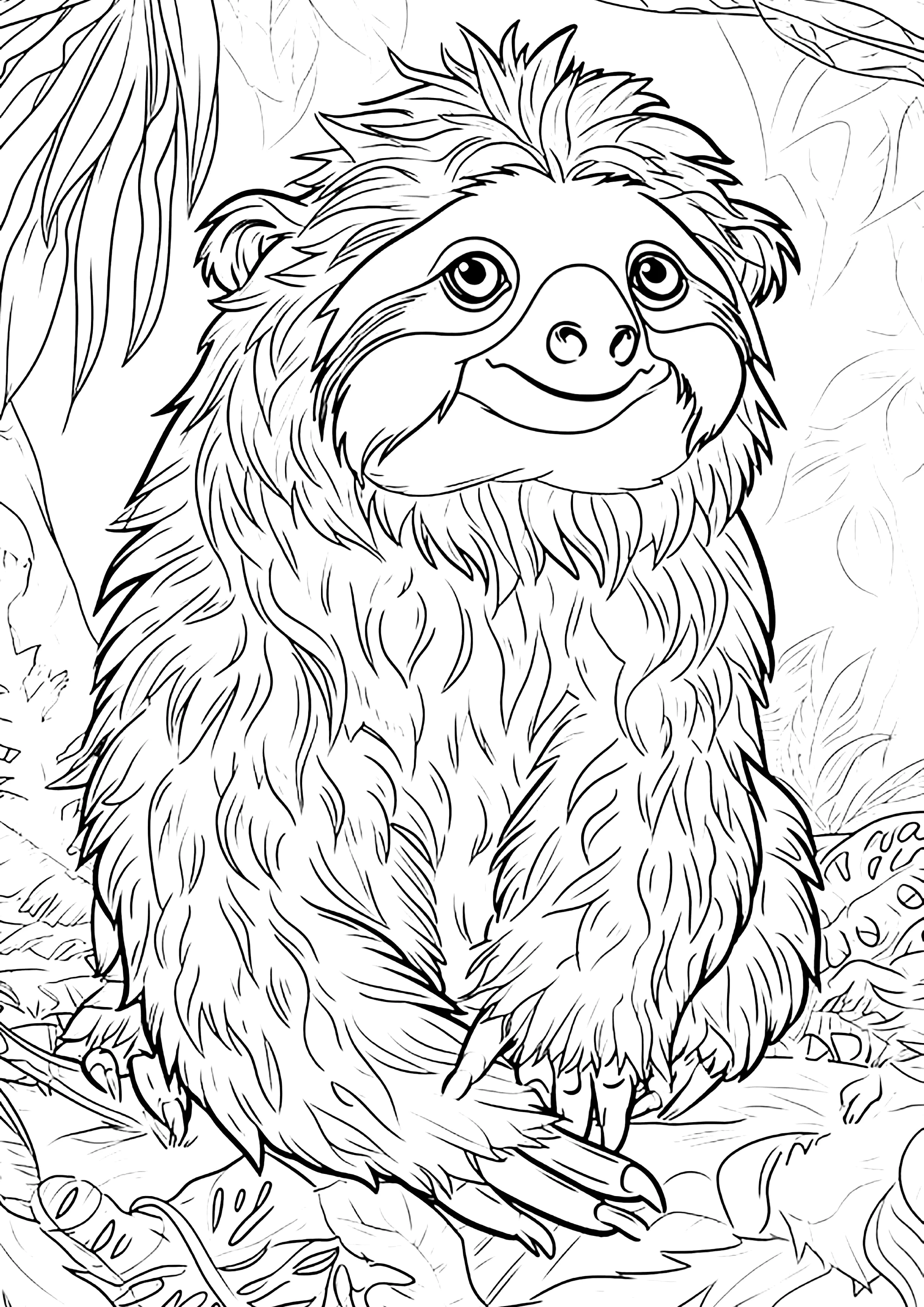 Preguiça souriant (Página para colorir e imprimir para crianças)