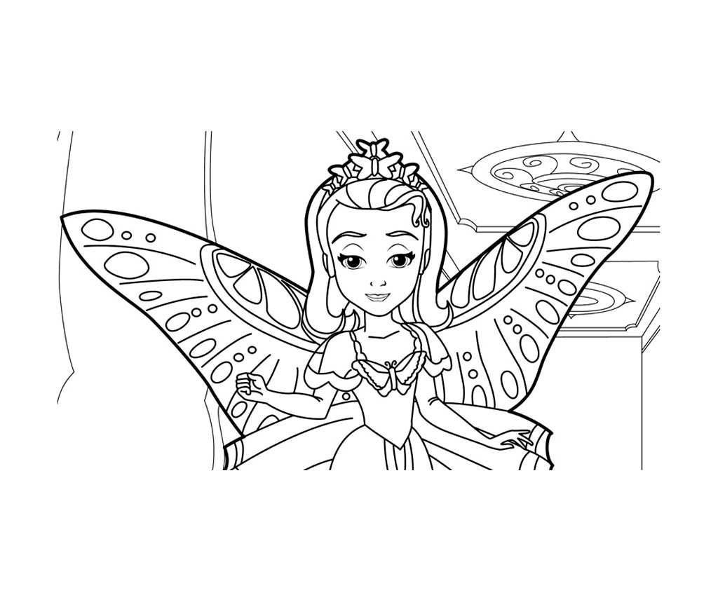 Personagem com asas de borboleta, da Princesa Sofia dos desenhos animados