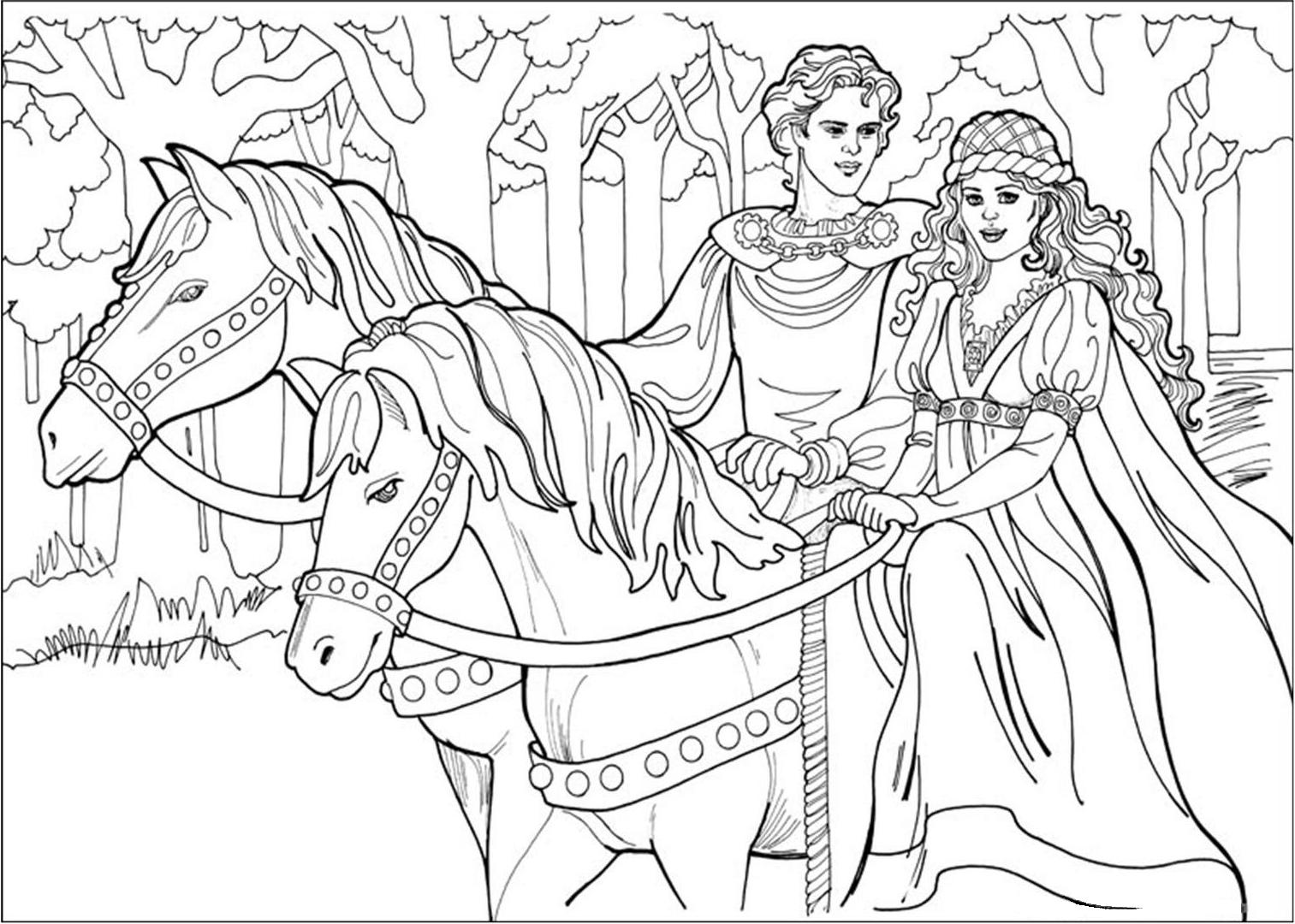 Príncipe e princesa a cavalo