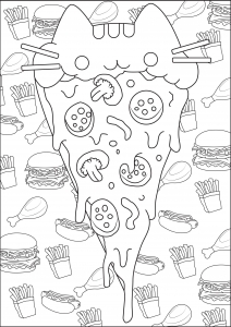 Página de para colorir e imprimir para crianças : Pizza Pusheen