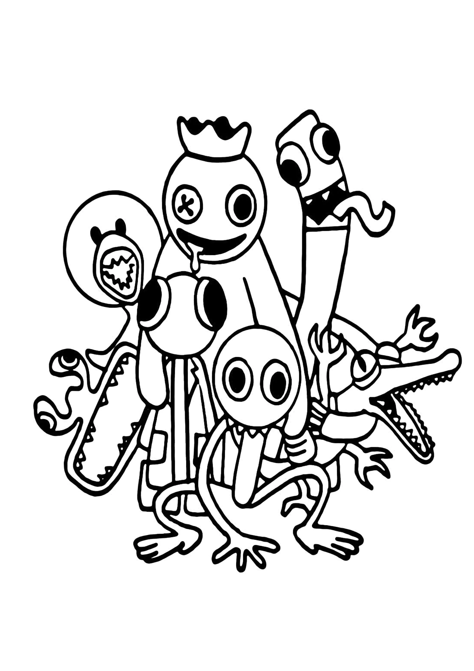Amigos do Arco-Íris: algumas personagens muito engraçadas (Página de Rainbow friends para colorir e imprimir para crianças)