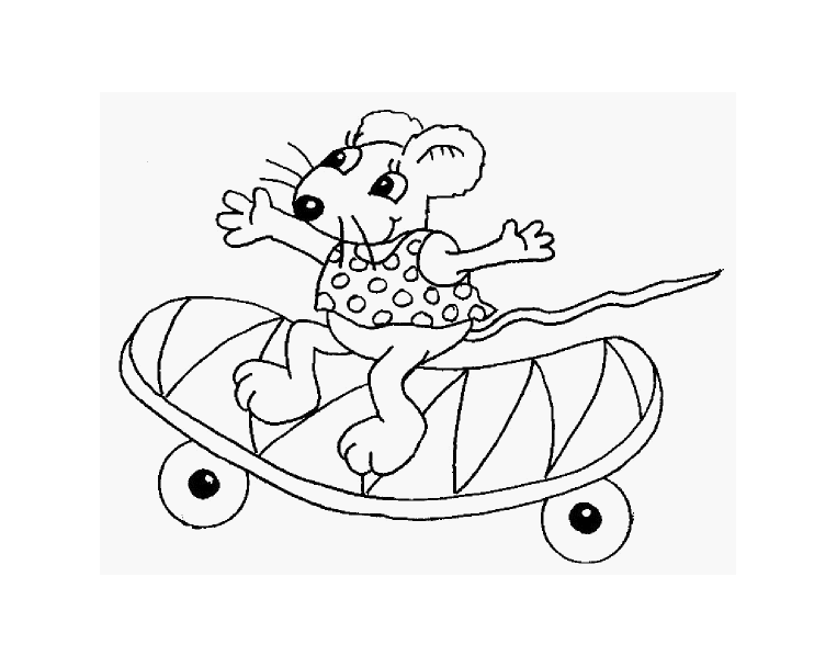 Rato numa prancha de skate (Página para colorir para crianças) Rato numa prancha de skate (Página para colorir e imprimir para crianças)