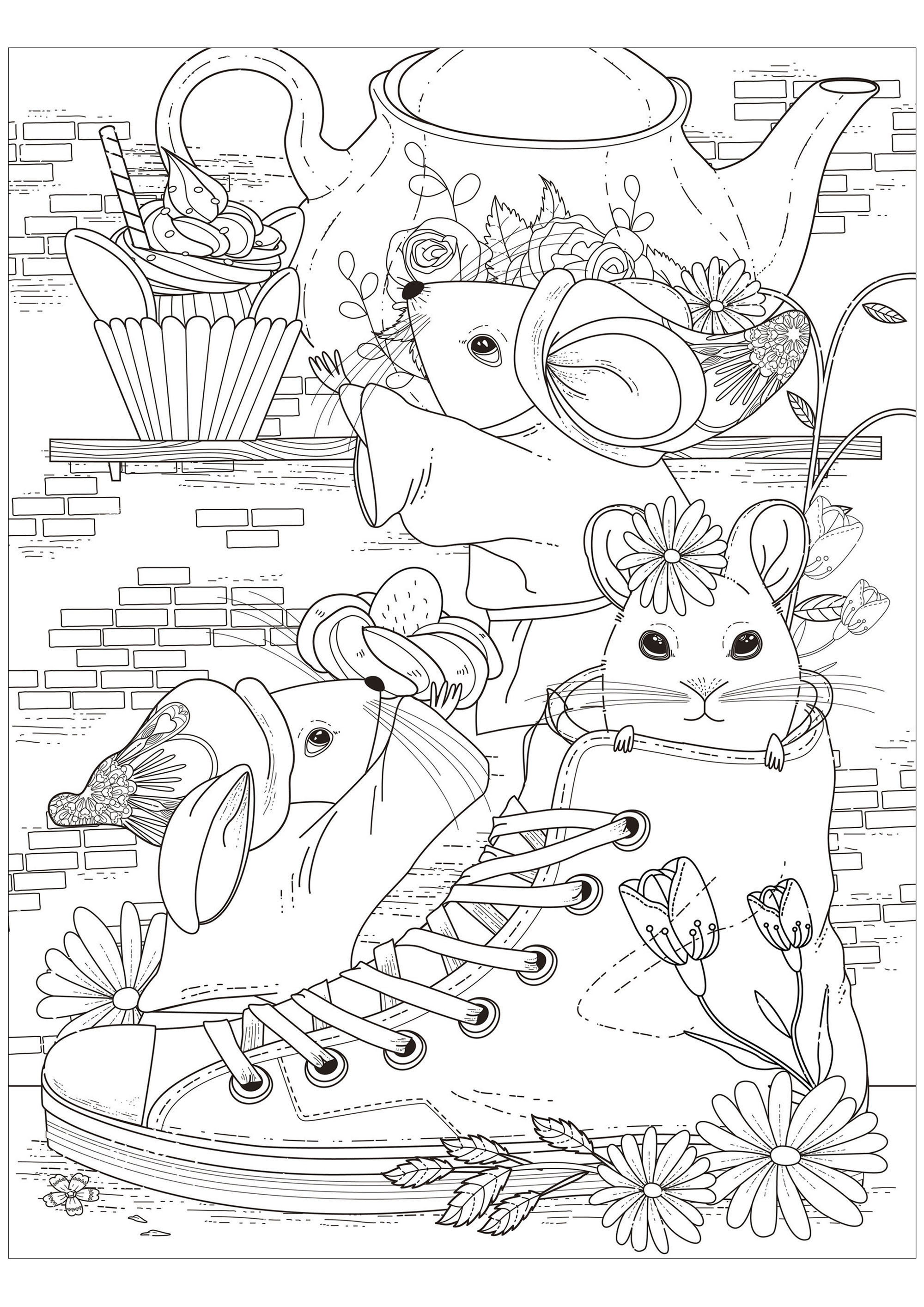 Rato em sapatos (Página para colorir para crianças) Rato em sapatos (Página para colorir e imprimir para crianças)