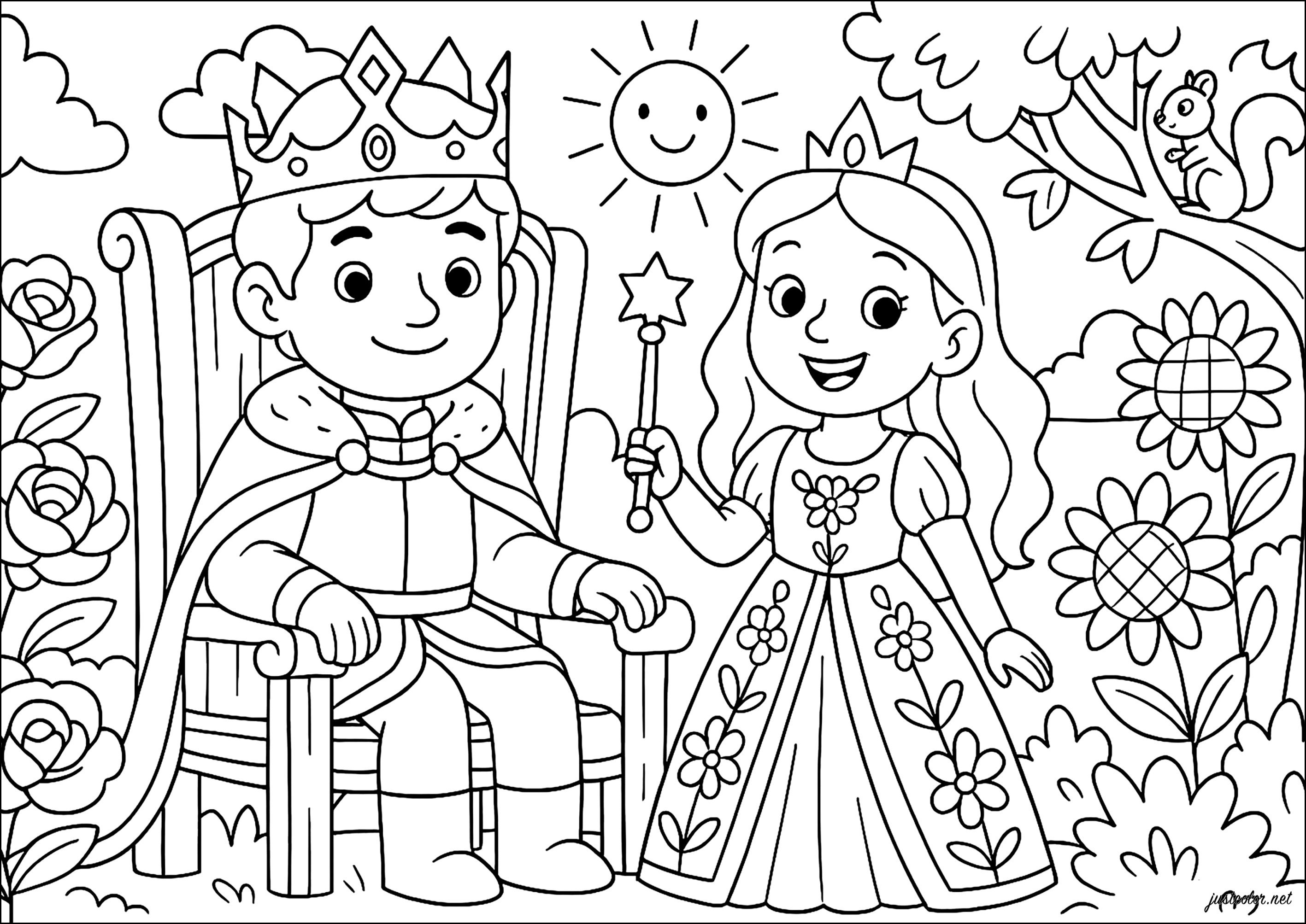 Jovem casal real (Página de Reis e rainhas para colorir e imprimir para crianças)