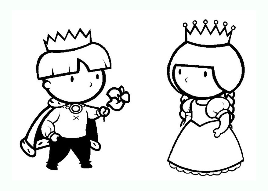 Um pequeno rei e rainha, tudo simples, para imprimir e colorir