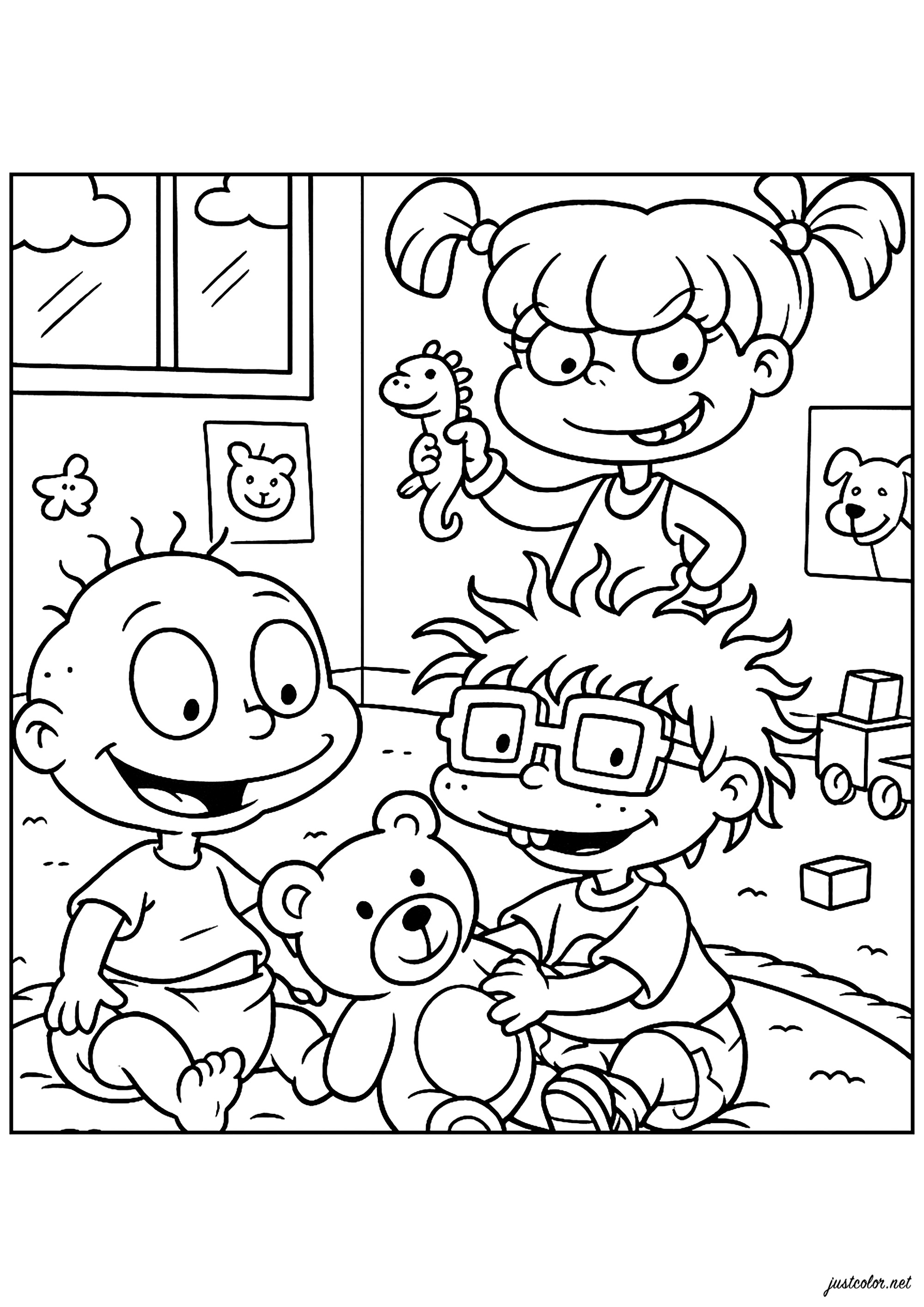 Três filhos (Página de Rugrats para colorir e imprimir para crianças)