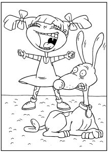 Página de Rugrats para colorir e imprimir para crianças : Angelica Cornichon e o seu cão