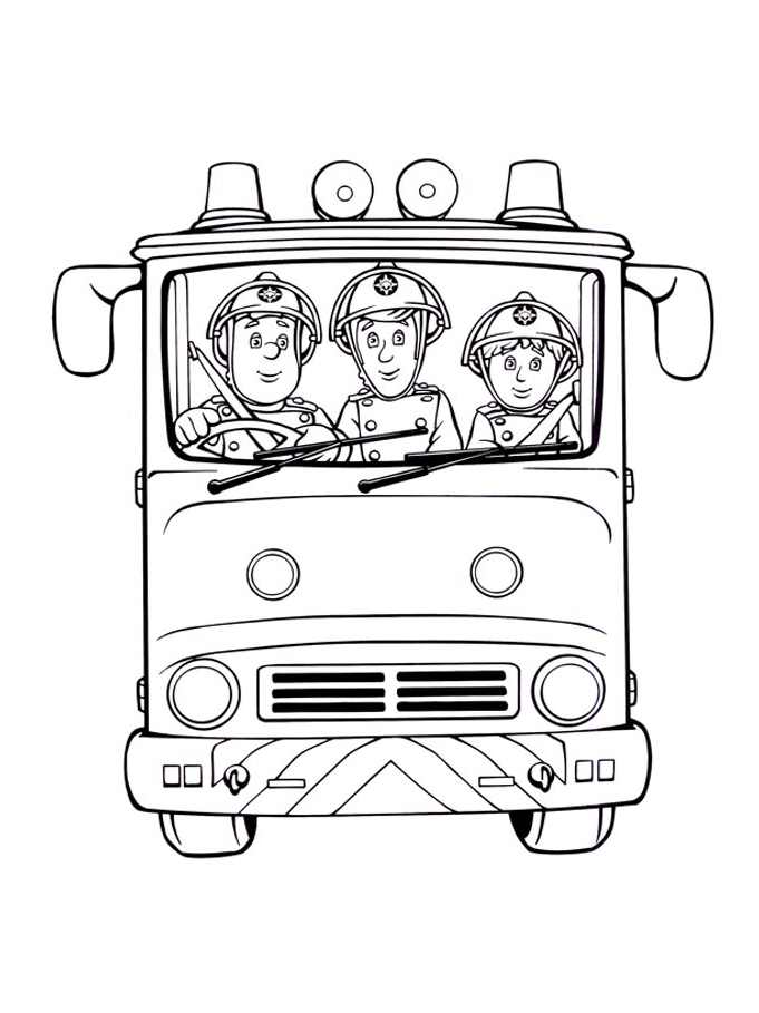 Coloriage de Sam, o bombeiro dans un camion
