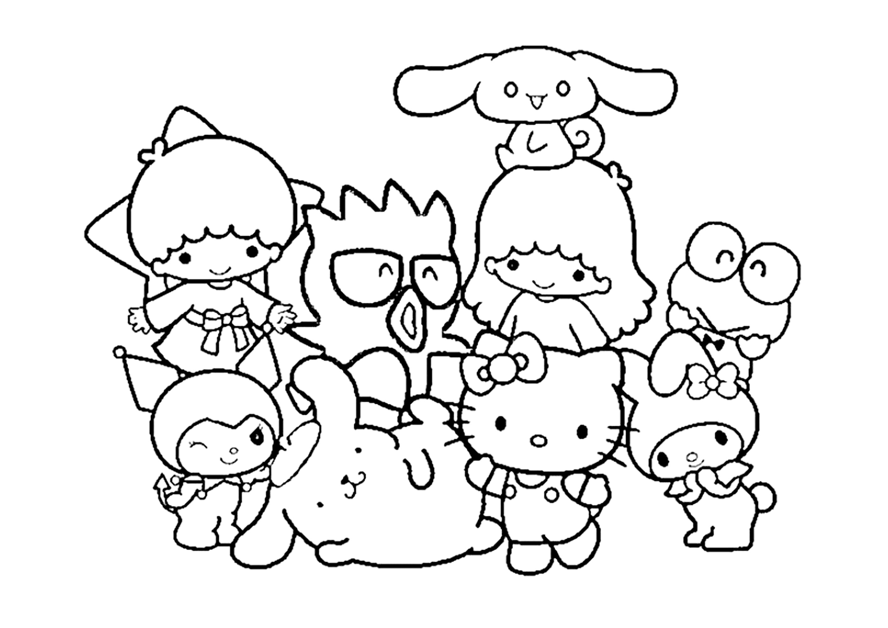 Amigos da Sanrio. Hello Kitty, Kuromi, My Melody e todos os seus amigos
