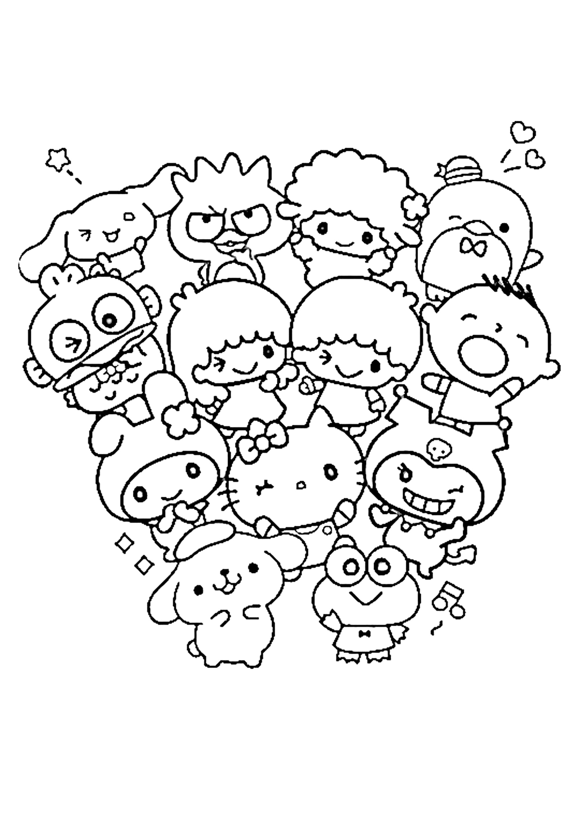 Colorir as adoráveis criaturas da Sanrio. Encontrar e colorir Hello Kitty, Kuromi, My Melody ...