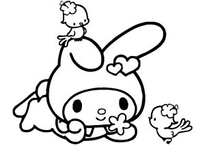 Página de Sanrio para colorir e imprimir para crianças : A minha Melodia e os passarinhos