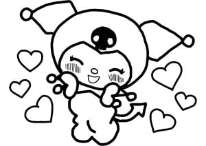 Página de Sanrio para colorir e imprimir para crianças : Kuromi está feliz