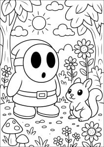 Encontro com um esquilo (Página de Shy Guy para colorir para crianças)