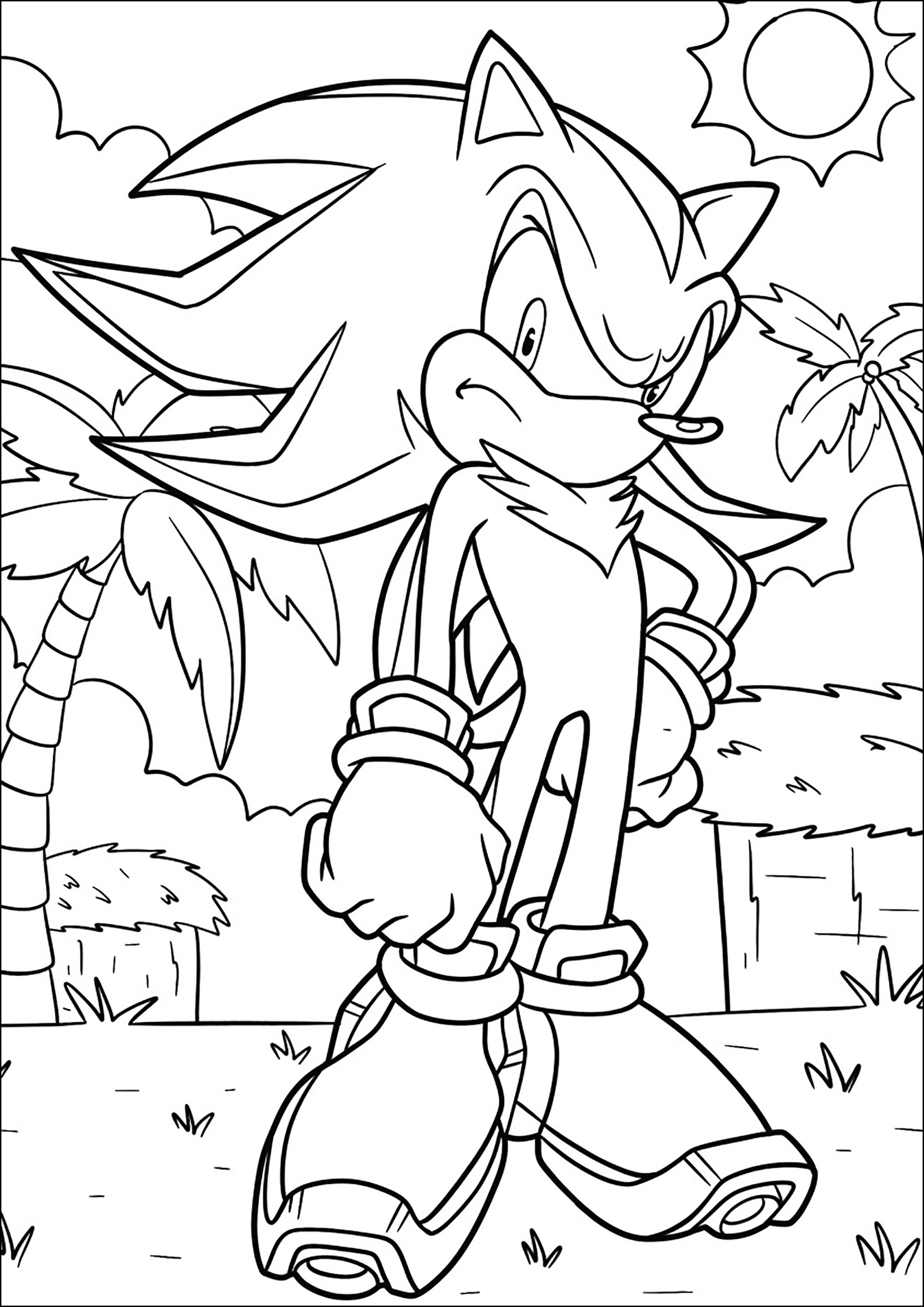 Página para colorir de Sonic com fundo floral - Sonic - Just Color Crianças  : Páginas para colorir para crianças
