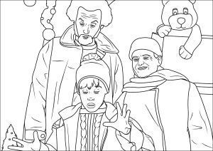 Página de Sozinho em Casa para colorir e imprimir para crianças : Kevin com os assaltantes Harry e Marvin