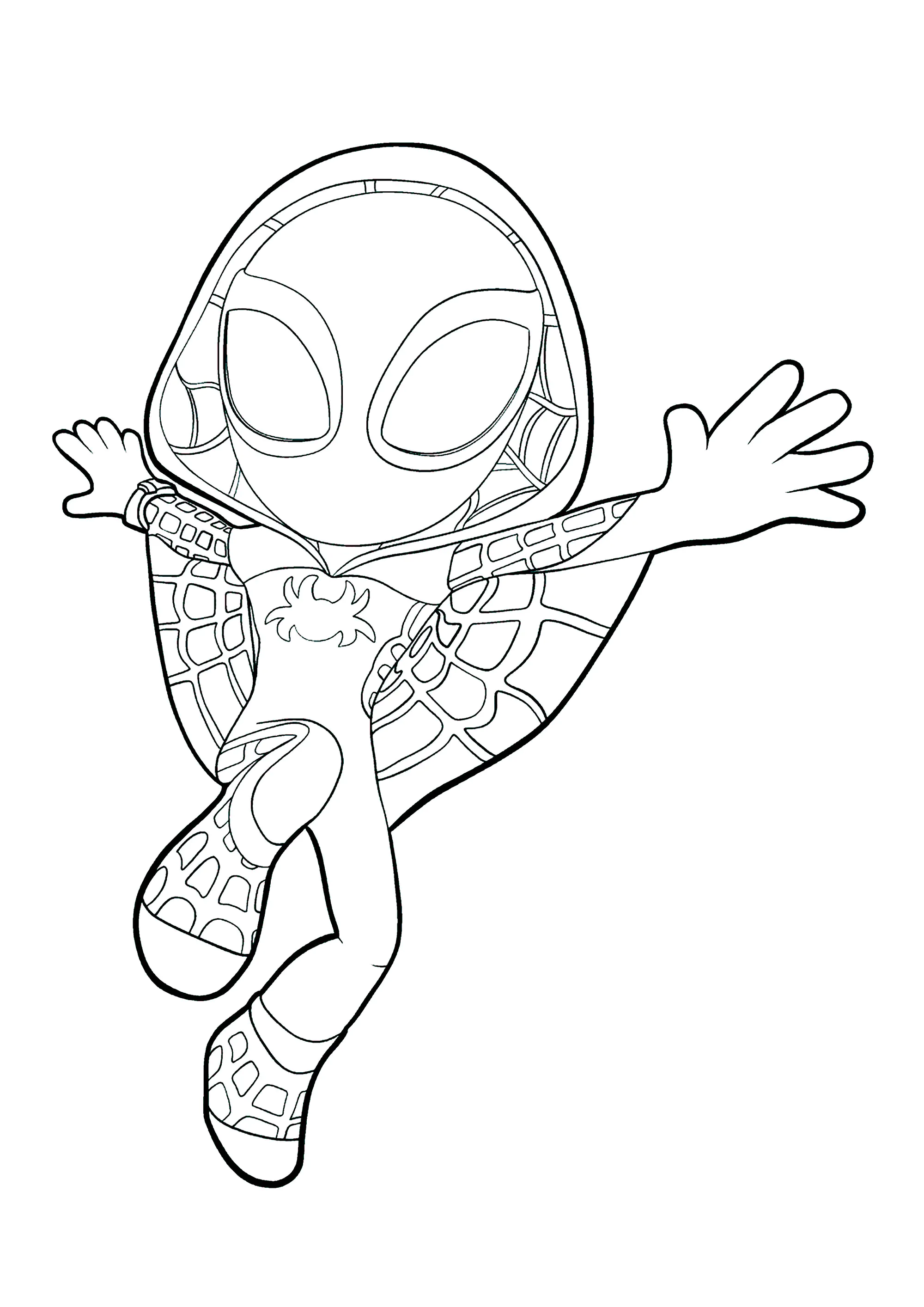 Gwen e ação (Página de Spidey para colorir e imprimir para crianças)