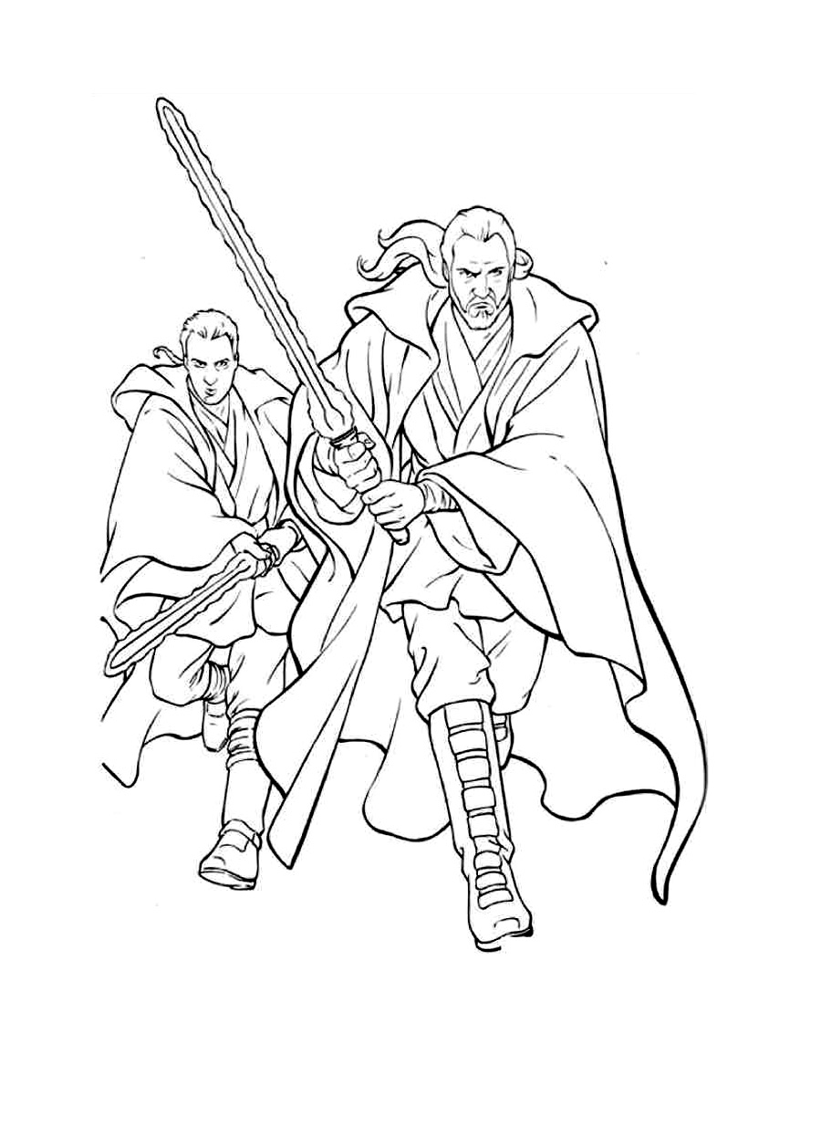 Who Gon Jinn e Obi Wan Kenobi, desenho para colorir do episódio 1 da Guerra das Estrelas