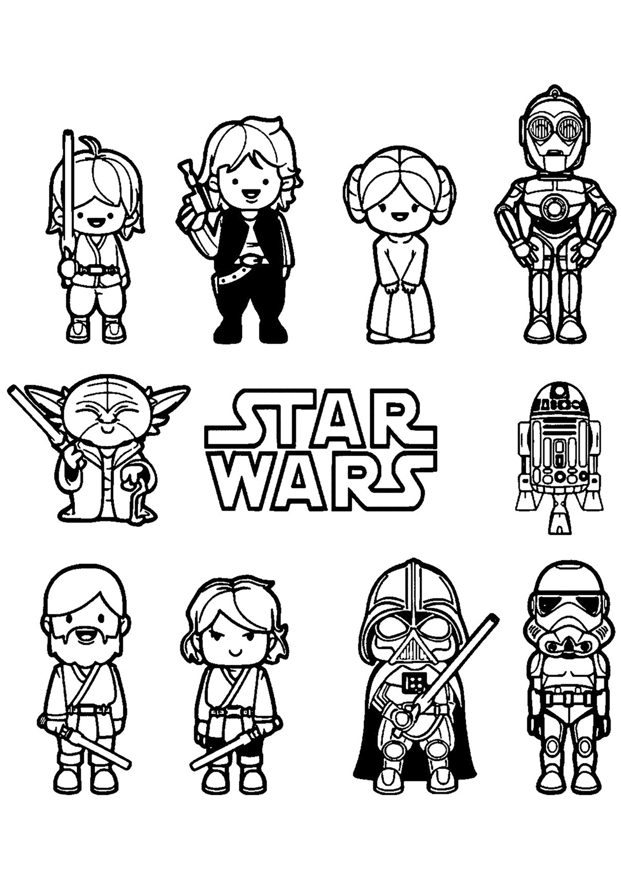 Luke, Leia, Han Solo, C6PO, R2D2, Darth Vader, Obi wan, Yoda, um Storm Trooper ... Estão todos aqui